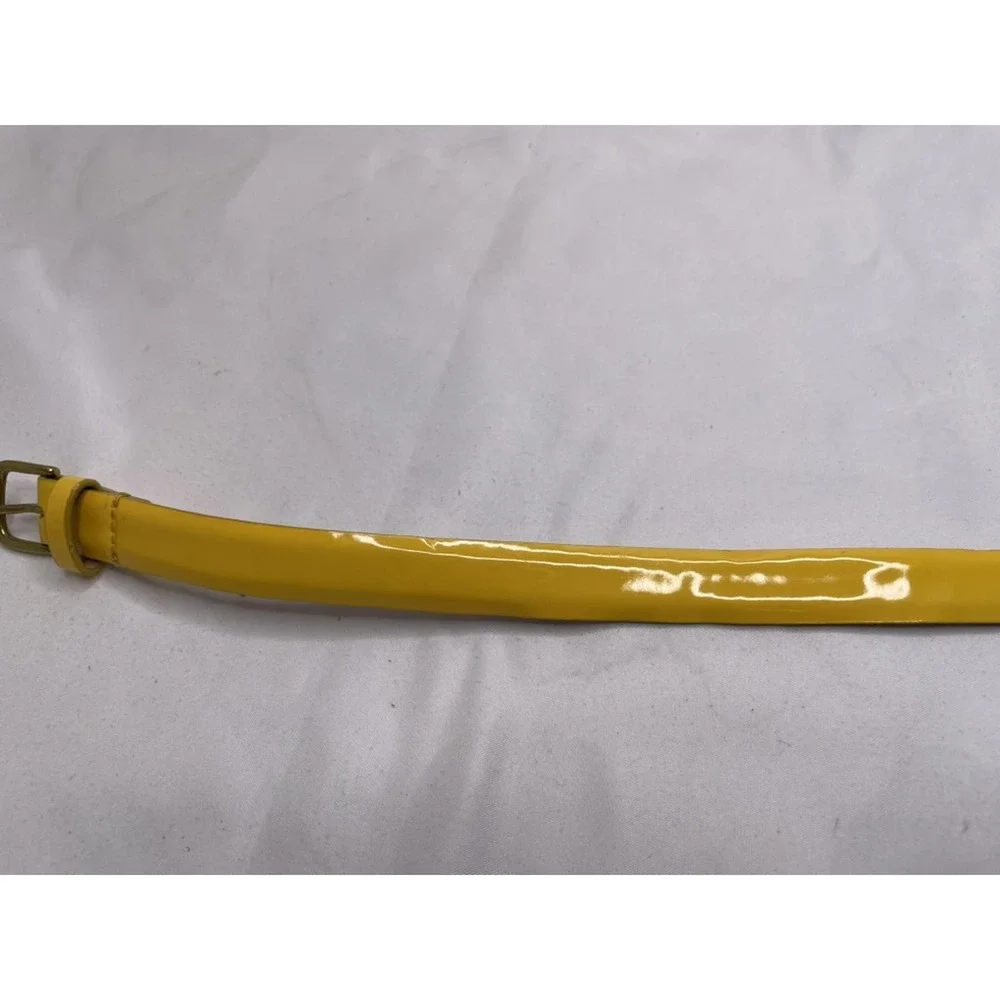 J Crew Yellow Patent Leather Belt 36" Inches Thin Dainty Bold Statement Accent - Picture 8 of 9